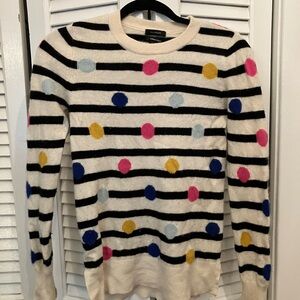 Halogen Cashmere Cream and Black Stripe Crew Neck Sweater